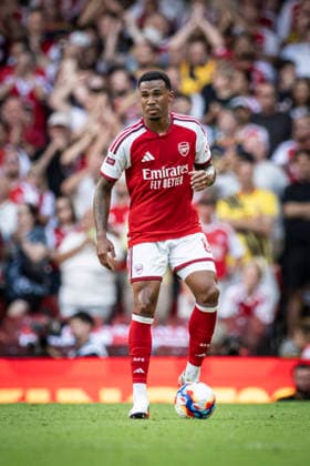 RECORD DATE NOT STATED 16th August 2026; Millennium Stadium, Cardiff, Wales; Community Shield Football, Arsenal versus Manchester City; Gabriel Magalhaes of Arsenal on the ball GodfreyxPitt