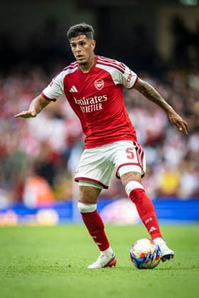 RECORD DATE NOT STATED 16th August 2026; Millennium Stadium, Cardiff, Wales; Community Shield Football, Arsenal versus Manchester City; Piero Hincapie of Arsenal on the ball GodfreyxPitt