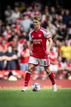 RECORD DATE NOT STATED 16th August 2026; Millennium Stadium, Cardiff, Wales; Community Shield Football, Arsenal versus Manchester City; Martin Odegaard of Arsenal on the ball GodfreyxPitt