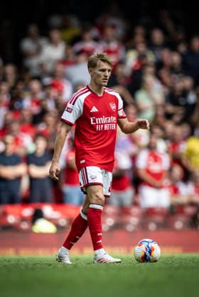 RECORD DATE NOT STATED 16th August 2026; Millennium Stadium, Cardiff, Wales; Community Shield Football, Arsenal versus Manchester City; Martin Odegaard of Arsenal on the ball GodfreyxPitt