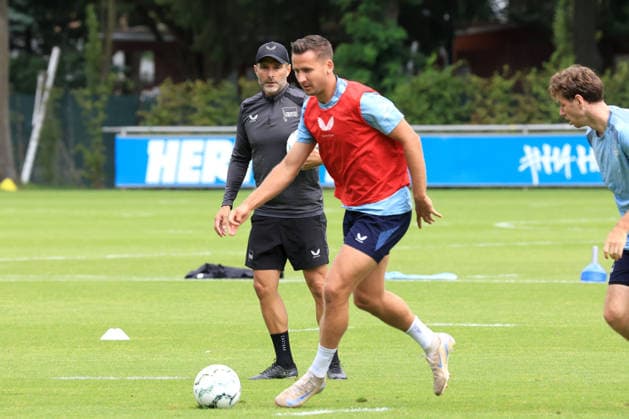 August 18, 2026, Germany, Soccer, 2. Bundesliga, 2026–2027 Season, Sportforum, Hertha BSC, Head Coach Stefan Leitl leading Hertha BSC Berlin in training, Paul Seguin, Hertha BSC Berlin, 30, 2. Bundesliga, DFB and DFL regulations prohibit any use of photographs as image sequences and or quasi-video, Berlin Sportforum, Berlin, Germany Copyright: xNordphotox xEnglerx