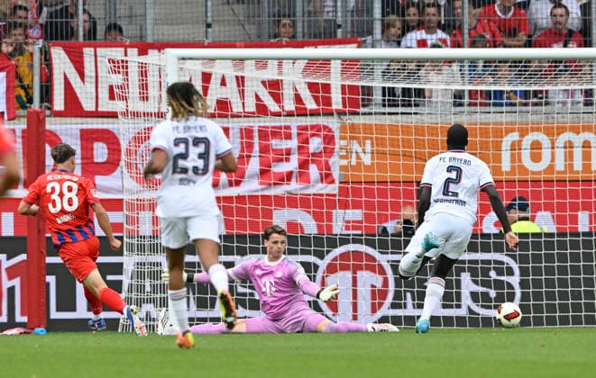 GOAL: 1–0 Yannik Wagner 1 FC Heidenheim 1846 (FCH) 38 Shot on goal, scoring chance against goalkeeper Jonas Urbig FC Bayern Munich (FCB) 40 Dayot Upamecano FC Bayern Munich (FCB) 02 1 FC Heidenheim 1846 FCH vs. FC Bayern Munich FCB Friendly Match August 18, 2026 DFL regulations prohibit any use of photographs as image sequences and or quasi-video 1 FC Heidenheim 1846 FCH vs. FC Bayern Munich FCB FRIENDLY MATCH