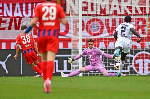 August 18, 2026, 2026–2027 Bundesliga, Friendly Match, 1 FC Heidenheim vs. FC Bayern Munich, at the Voith Arena in Heidenheim, Yannik Wagner scores the 1–0 goal for 1 FC Heidenheim