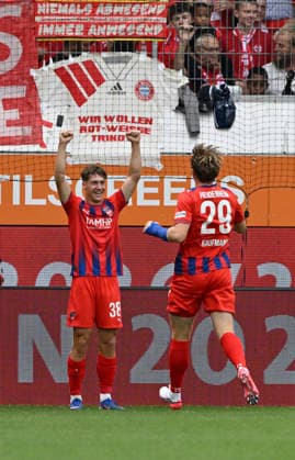 GOAL: 1-0 Yannik Wagner 1 FC Heidenheim 1846 FCH 38 Goal celebration Mikkel Kaufmann 1 FC Heidenheim 1846 FCH 29 1 FC Heidenheim 1846 FCH vs. FC Bayern Munich FCB Friendly Match August 18, 2026 DFL regulations prohibit any use of photographs as image sequences and or quasi-video 1 FC Heidenheim 1846 FCH vs. FC Bayern Munich FCB Friendly Match