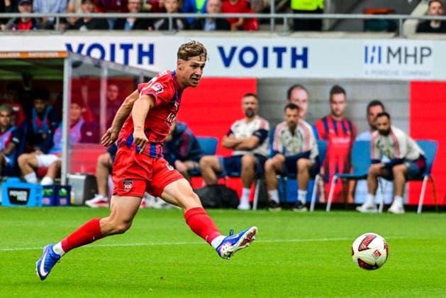 August 18, 2026, GER, Soccer, Men s, FSP, 1 FC Heidenheim vs. FC Bayern Munich, Yannik Wagner (Heidenheim), 38, goal for a 1–0 lead, Heidenheim Voith Arena, Baden-Württemberg, Germany Copyright: xNordphotox xHafnerx