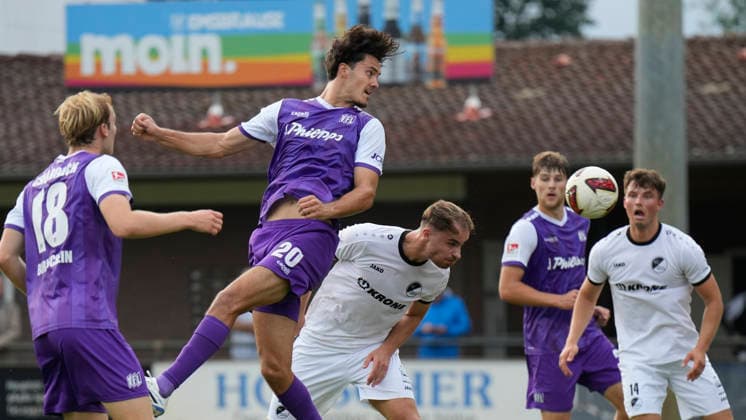 August 18, 2026, Getränke Hoffmann Stadium, Spelle, GER, 2nd Division and Oberliga Friendly Match: SC Spelle Venhaus vs. VfL Osnabrück, 3-1 header goal by Theo Janotta, VfL Osnabrück 20. DFL regulations prohibit any use of photographs as image sequences and or quasi-video. Spelle, Lower Saxony, Getränke Hoffmann Stadium