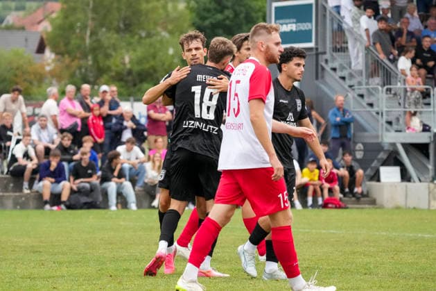Goal celebration for the 0-1 goal by goal scorer Marco Goelz of SSV Ulm 1846 Soccer, age 21, and Steffen Meuer of SSV Ulm 1846 Soccer, age 18, GER, TSV Berg vs. SSV Ulm 1846 Soccer, Soccer, WFV Cup, 3rd Round, 2026–2027 season, August 18, 2026, GER, TSV Berg vs. SSV Ulm 1846 Soccer, Soccer, WFV Cup, Round 3, 2026–2027 season, August 18, 2026, Berg Copyright: xEibner-Pressefoto MaximilianxRistx EP_MRT