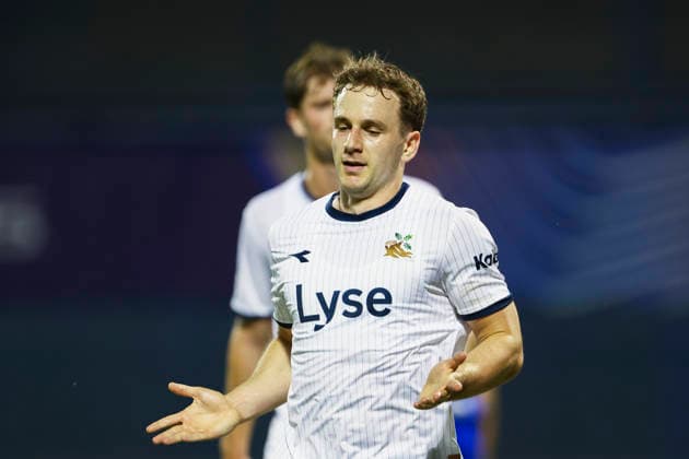 Zagreb, August 18, 2026: Viking s Peter Christiansen celebrates his 2-1 goal during the Champions League qualifying playoff match between Dinamo Zagreb and Viking at Maksimir Stadium. Photo: Nikola Krstic, NTB. EDITORIAL USE ONLY. RESTRICTED USE FOR BETTING COMPANIES.  Copyright: xNTBx