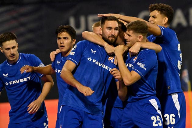 ZAGREB; CROATIA - AUGUST 18: Team Dinamo Zagreb celebrate score during the UEFA Champions League Play-Off first match between Dinamo Zagreb (CRO) and Viking (NOR) at Stadion Maksimir, Zagreb on August 18, 2026 in Zagreb, Croatia. (Photo by Igor Kupljenik Sports Press Photo). Copyright: xIgorxKupljenikx xSPPx Sportspressphoto_SPR210579
