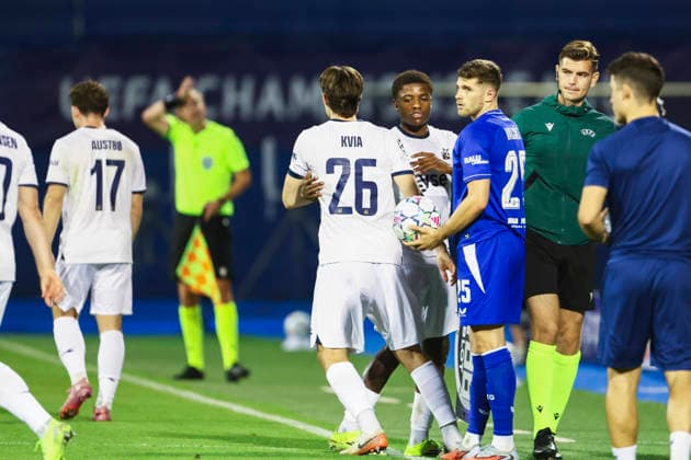 Champions League Qualifier, Playoff: Dinamo Zagreb vs. Viking Zagreb, August 18, 2026. Viking’s Tobias Moi is substituted for Simen Kvia Egeskog in the second half of the Champions League qualifying playoff match between Dinamo Zagreb and Viking at Maksimir Stadium. Photo: Nikola Krstic, NTB, Zagreb, Croatia. EDITORIGINAL USE ONLY; RESTRICTED USE FOR BETTING COMPANIES  Copyright: xNikolaxKrsticx xNTBx