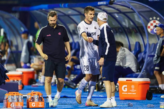 Champions League Qualifiers, Playoff: Dinamo Zagreb vs. Viking Zagreb, August 18, 2026. Viking’s Kristoffer Haugen is substituted during the Champions League qualifying playoff match between Dinamo Zagreb and Viking at Maksimir Stadium. Photo: Nikola Krstic, NTB, Zagreb, Croatia. EDITORIAL USE ONLY. RESTRICTED USE FOR BETTING COMPANIES  Copyright: xNikolaxKrsticx xNTBx