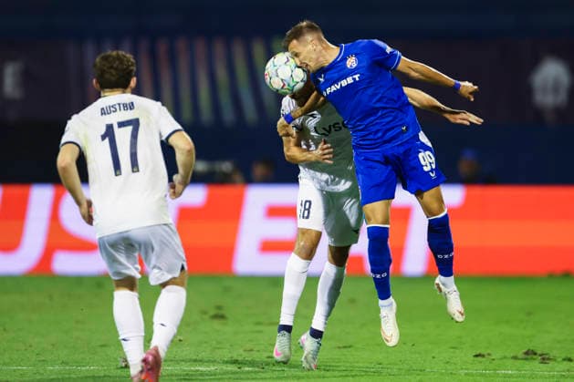 Champions League Qualifying, Playoff: Dinamo Zagreb vs. Viking Zagreb, August 18, 2026. Dinamo Zagreb’s Mislav Oröic and Viking’s Sondre Bjørshol during the Champions League qualifying playoff match between Dinamo Zagreb and Viking at Maksimir Stadium. Photo by Nikola Krstic, NTB, Zagreb, Croatia. EDITORIAL USE ONLY RESTRICTED USE FOR BETTING COMPANIES  Copyright: xNikolaxKrsticx xNTBx