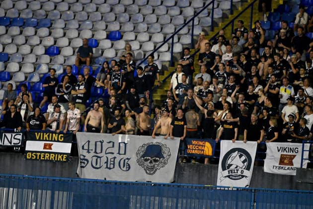 ZAGREB; CROATIA - AUGUST 18: Viking fans during the UEFA Champions League Play-Off first match between Dinamo Zagreb (CRO) and Viking (NOR) at Stadion Maksimir, Zagreb on August 18, 2026 in Zagreb, Croatia. (Photo by Igor Kupljenik Sports Press Photo). Copyright: xIgorxKupljenikx xSPPx Sportspressphoto_SPR210611