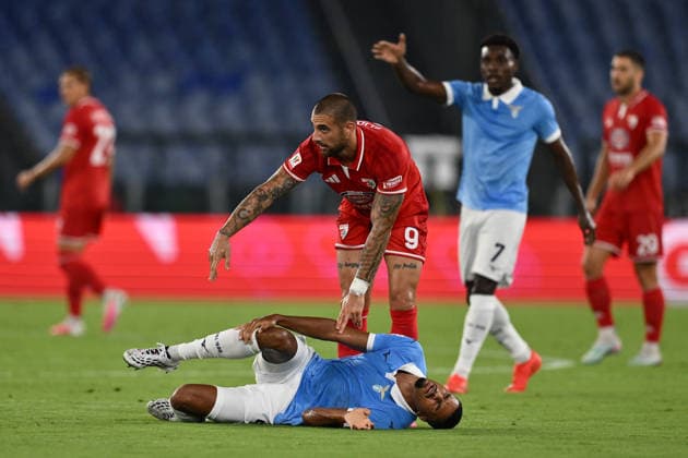 IPA87604543 - Ettore Gliozzi of Mantova 1911 and Danilo Doekhi of S.S. Lazio are in action during the Round of 64 of the Coppa Italia Frecciarossa between S.S. Lazio and Mantova 1911 at the Olympic Stadium on August 16, 2026 in Rome, Italy.  Copyright: xDomenicoxCippitelli IPAxSportx xx 87604543