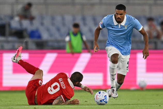 IPA87604660 - Ettore Gliozzi of Mantova 1911 and Danilo Doekhi of S.S. Lazio are in action during the Round of 64 of the Coppa Italia Frecciarossa between S.S. Lazio and Mantova 1911 at the Olympic Stadium on August 16, 2026 in Rome, Italy.  Copyright: xDomenicoxCippitelli IPAxSportx xx 87604660