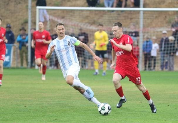 August 18, 2026, Soccer, Men s, 2026–2027 Season, Bavarian Regional League, TSV Aubstadt vs. 1860 Munich Löwen: Captain Dennis Dressel vs. Aubstadt s Joshua Endres