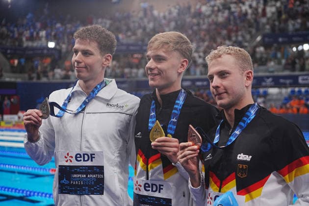 15 Aout European Aquatics Championships Paris 2026 Finales SARKANY Zalan of Hongrie , LiebMann Johannes and Klemet Olivier of Germany During Podium 1500 M Freestyle Men at the European Swimming Championships at the Greater Paris Metropolis Olympic Aquatics Centre in Paris (France) on August 15, 2026.Credit Laurent Lairys Podium 50 M Freestyle Women at the European Swimming Championships at the Greater Paris Metropolis Olympic Aquatics Centre in Paris (France) on August 12, 2026.Credit Laurent Lairys Podium 50 M Freestyle Women at the European Swimming Championships at the Greater Paris Metropolis Olympic Aquatics Centre in Paris (France) on August 15, 2026.Credit Laurent Lairys During Finale 4000 M Freestyle Men at the European Swimming Championships at the Greater Paris Metropolis Olympic Aquatics Centre in Paris (France) on August 16 2026.Credit Laurent Lairys parisFrance  Copyright: xLaurentxLairysx