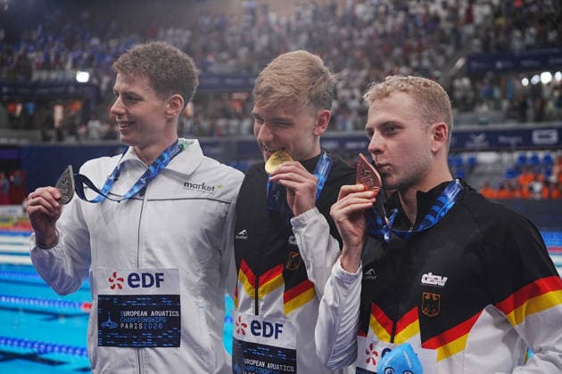 15 Aout European Aquatics Championships Paris 2026 Finales SARKANY Zalan of Hongrie , LiebMann Johannes and Klemet Olivier of Germany During Podium 1500 M Freestyle Men at the European Swimming Championships at the Greater Paris Metropolis Olympic Aquatics Centre in Paris (France) on August 15, 2026.Credit Laurent Lairys Podium 50 M Freestyle Women at the European Swimming Championships at the Greater Paris Metropolis Olympic Aquatics Centre in Paris (France) on August 12, 2026.Credit Laurent Lairys Podium 50 M Freestyle Women at the European Swimming Championships at the Greater Paris Metropolis Olympic Aquatics Centre in Paris (France) on August 15, 2026.Credit Laurent Lairys During Finale 4000 M Freestyle Men at the European Swimming Championships at the Greater Paris Metropolis Olympic Aquatics Centre in Paris (France) on August 16 2026.Credit Laurent Lairys parisFrance  Copyright: xLaurentxLairysx