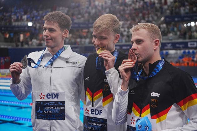 15 Aout European Aquatics Championships Paris 2026 Finales SARKANY Zalan of Hongrie , LiebMann Johannes and Klemet Olivier of Germany During Podium 1500 M Freestyle Men at the European Swimming Championships at the Greater Paris Metropolis Olympic Aquatics Centre in Paris (France) on August 15, 2026.Credit Laurent Lairys Podium 50 M Freestyle Women at the European Swimming Championships at the Greater Paris Metropolis Olympic Aquatics Centre in Paris (France) on August 12, 2026.Credit Laurent Lairys Podium 50 M Freestyle Women at the European Swimming Championships at the Greater Paris Metropolis Olympic Aquatics Centre in Paris (France) on August 15, 2026.Credit Laurent Lairys During Finale 4000 M Freestyle Men at the European Swimming Championships at the Greater Paris Metropolis Olympic Aquatics Centre in Paris (France) on August 16 2026.Credit Laurent Lairys parisFrance  Copyright: xLaurentxLairysx