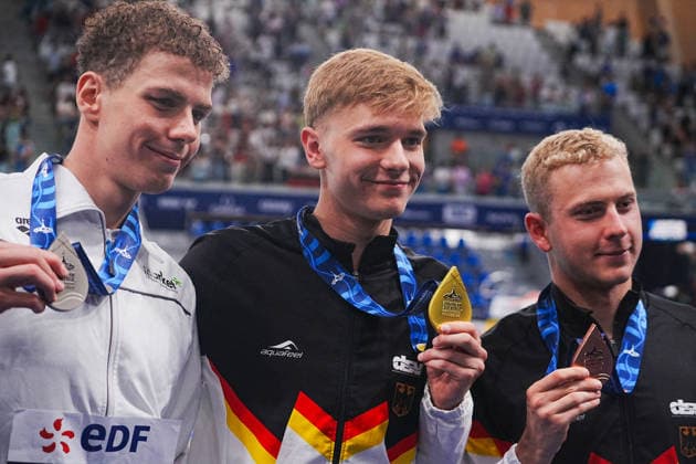 15 Aout European Aquatics Championships Paris 2026 Finales SARKANY Zalan of Hongrie , LiebMann Johannes and Klemet Olivier of Germany During Podium 1500 M Freestyle Men at the European Swimming Championships at the Greater Paris Metropolis Olympic Aquatics Centre in Paris (France) on August 15, 2026.Credit Laurent Lairys Podium 50 M Freestyle Women at the European Swimming Championships at the Greater Paris Metropolis Olympic Aquatics Centre in Paris (France) on August 12, 2026.Credit Laurent Lairys Podium 50 M Freestyle Women at the European Swimming Championships at the Greater Paris Metropolis Olympic Aquatics Centre in Paris (France) on August 15, 2026.Credit Laurent Lairys During Finale 4000 M Freestyle Men at the European Swimming Championships at the Greater Paris Metropolis Olympic Aquatics Centre in Paris (France) on August 16 2026.Credit Laurent Lairys parisFrance  Copyright: xLaurentxLairysx