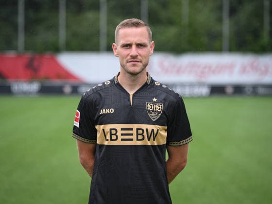 SOCCER: BUNDESLIGA 1, 2026–2027 SEASON, August 18, 2026: Photo shoot at VfB Stuttgart’s training facility with goalkeeper Marius Funk