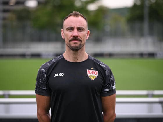 SOCCER: BUNDESLIGA 1, 2026–2027 SEASON, AUGUST 18, 2026: Photo shoot at VfB Stuttgart’s training facility with athletic trainer Matthias Schiffers