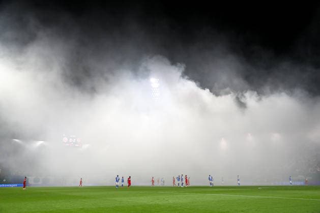 August 21, 2026, xtgx, Soccer DFB Cup 1st Round, FC Hansa Rostock vs. VfB Stuttgart, from left: game interruption, smoke, fog, pyrotechnics, pyrotechnics, flares, smoke, fireworks DFL DFB REGULATIONS PROHIBIT ANY USE OF PHOTOGRAPHS as IMAGE SEQUENCES and or QUASI-VIDEO Rostock