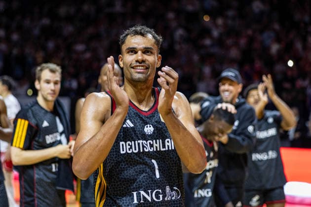 Basketball Hamburg, August 22, 2026 Turkish Airlines Supercup 2026 Final Germany (GER) vs. Croatia (CRO) Germany wins the Supercup. Oscar da Silva celebrates. Germany, No. 01