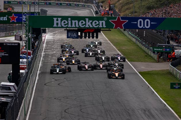 Start of the Race during the Race of Formula 1 Heineken Dutch Grand Prix 2026 at Circuit Zandvoort in Zandvoort, Netherlands. Round 14 of 24 of the 2026 FIA Formula One World Championship, WM, Weltmeisterschaft held August 21-23, 2026. The weekend features the F1 Sprint format, with a Sprint race on Saturday in addition to the Grand Prix on Sunday. Circuit Zandvoort, set in the dunes of the North Sea coast, is renowned for its steeply banked corners. Formula 1 Heineken Dutch Grand Prix 2026 - Round 14 of 24 - Circuit Zandvoort, Zandvoort, Netherlands F1-2026-R14-NED