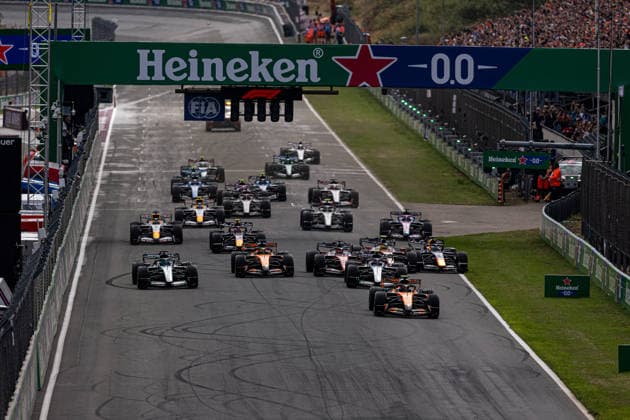 Start of the Race during the Race of Formula 1 Heineken Dutch Grand Prix 2026 at Circuit Zandvoort in Zandvoort, Netherlands. Round 14 of 24 of the 2026 FIA Formula One World Championship, WM, Weltmeisterschaft held August 21-23, 2026. The weekend features the F1 Sprint format, with a Sprint race on Saturday in addition to the Grand Prix on Sunday. Circuit Zandvoort, set in the dunes of the North Sea coast, is renowned for its steeply banked corners. Formula 1 Heineken Dutch Grand Prix 2026 - Round 14 of 24 - Circuit Zandvoort, Zandvoort, Netherlands F1-2026-R14-NED