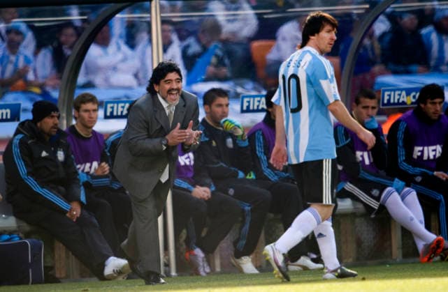 Soccer, 2010 World Cup, Argentina, South Korea, Diego Maradona, head coach, Argentina, Lionel Messi, Johannesburg, South Africa  Copyright: xNilsxJakobssonx
