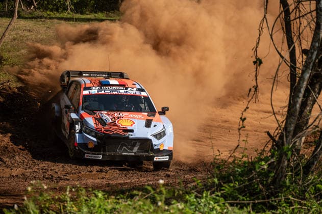IPA87854917 - Driver Adrien Fourmaux and Co-Driver Alexandre Coria of the Hyundai Shell Mobis World Rally Team, driving the Hyundai i20 N Rally1, took part in the shakedown during the FIA World Rally Championship WRC, Motorsport Rallye, WM Ueno Rally of Paraguay on August 27, 2026, in Encarnación, Paraguay.  Copyright: xLucaxBarsali IPAxSportx xx 87854917