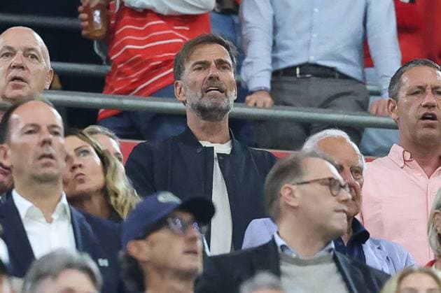 German National Team Coach Jürgen Klopp in the stands, FC Bayern Munich vs. VfB Stuttgart, soccer, Bundesliga 1, Matchday 1, August 28, 2026. DFL and DFB regulations prohibit any use of photographs as image sequences and or quasi-video. Munich, Bayern, Germany Copyright: xkolbert-press ChristianxKolbertx