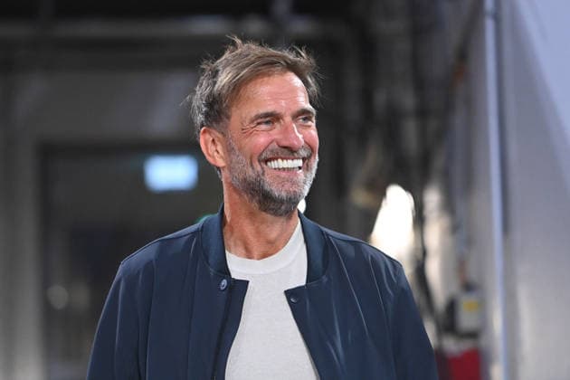 German national team coach Juergen KLOPP GER, laughing, laughing, laughing, optimistic, in a good mood, single frame, cropped single shot, portrait, soccer, Bundesliga Season 2026–2027, Matchday 1, Matchday 01, FC Bayern Munich vs. VfB Stuttgart 5–1 on August 28, 2026, Allianz Arena