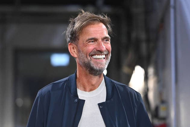 German national team coach Juergen KLOPP GER, laughing, laughing, laughing, optimistic, in a good mood, single frame, cropped single shot, portrait, soccer, Bundesliga Season 2026–2027, Matchday 1, Matchday 01, FC Bayern Munich vs. VfB Stuttgart 5–1 on August 28, 2026, Allianz Arena
