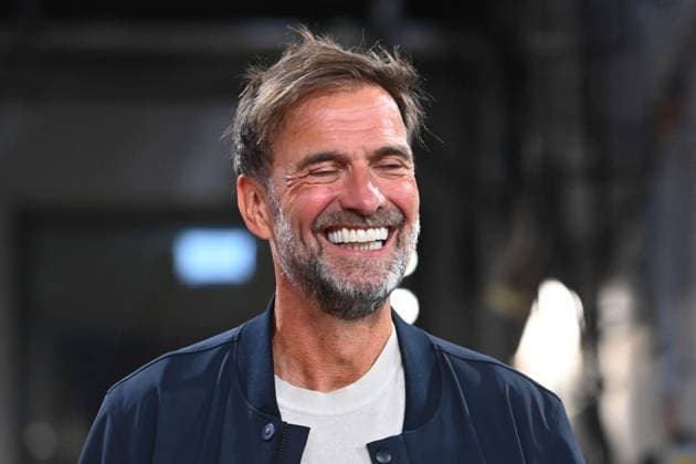 German national team coach Juergen KLOPP GER, laughing, laughing, laughing, optimistic, in a good mood, single frame, cropped single shot, portrait, soccer, Bundesliga Season 2026–2027, Matchday 1, Matchday 01, FC Bayern Munich vs. VfB Stuttgart 5–1 on August 28, 2026, Allianz Arena