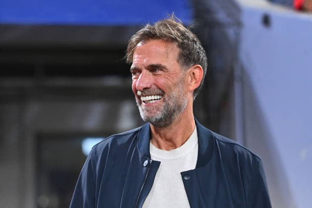 German national team coach Juergen KLOPP GER, laughing, laughing, laughing, optimistic, in a good mood, single frame, cropped single shot, portrait, soccer, Bundesliga Season 2026–2027, Matchday 1, Matchday 01, FC Bayern Munich vs. VfB Stuttgart 5–1 on August 28, 2026, Allianz Arena