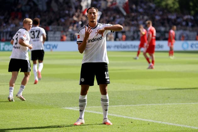 August 29, 2026, xtgx, Soccer, Bundesliga 1, Union Berlin vs. Eintracht Frankfurt, goal celebration after Younes Ebnoutalib scored the 1-2 goal for Eintracht Frankfurt in Berlin