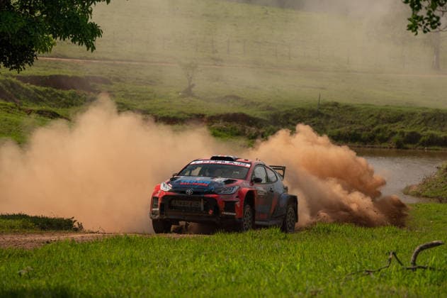 IPA87923833 - Driver Gus Greensmith and co-driver Jonas Andersson of the Team Toyota GR Yaris Rally2 WRC2 are in second place on the second day of the 2026 FIA World Rally Championship WRC, Motorsport Rallye, WM Ueno Rally of Paraguay, held on August 29 in Encarnación, Paraguay.  Copyright: xLucaxBarsali IPAxSportx xx 87923833