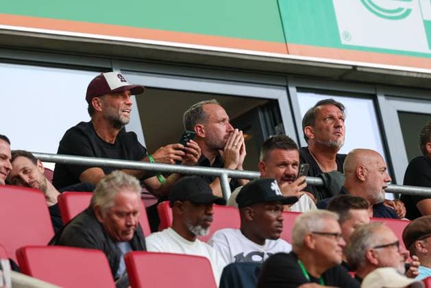 Germany National Team Coach Jürgen Klopp, FC Augsburg Chief Financial Officer Michael Stroell, FC Augsburg President Markus Krapf, FC Augsburg vs. FC Schalke 04, Soccer, Bundesliga 1, Matchday 1, August 30, 2026. DFB regulations prohibit any use of photographs as image sequences and or quasi-video. Augsburg, Bavaria, Germany Copyright: xkolbert-press ChristianxKolbertx