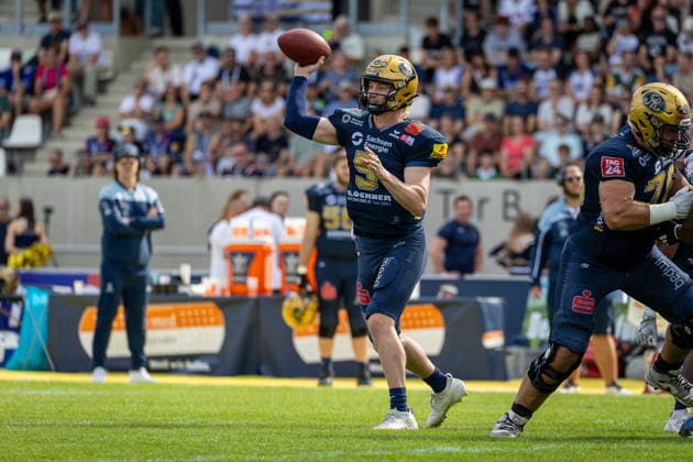 Rocky Lombardi (Dresden Monarchs, 05 Quarter Back) Dresden Monarchs vs ifm Razorbacks Ravensburg, American Football, German Football League, Week 17, 2026, 30.08.2026, Dresden Heinz-Steyer-Stadion Saxony Germany Copyright: xPFA SebastianxJustx