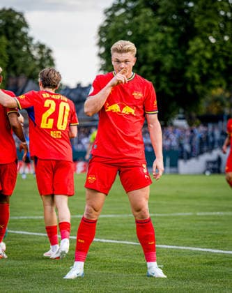 Leipzig s Conrad Harder, Soccer, DFB Cup, First Round, Eintracht Trier vs. RB Leipzig, August 22, 2026, Trier, Moselstadion, Eintracht Trier 0–6 RB Leipzig