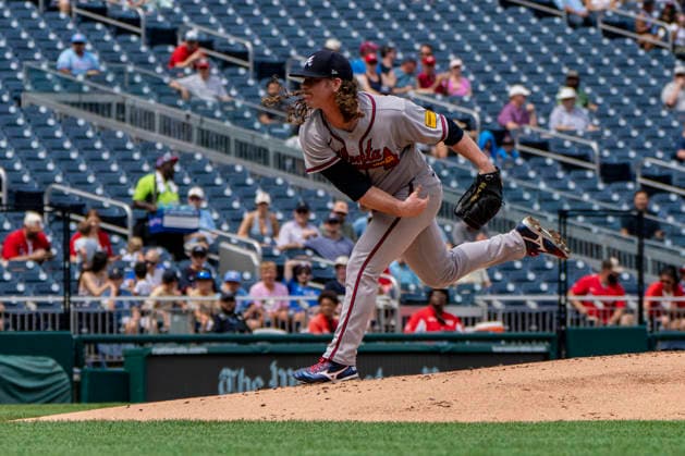 Atlanta Braves pitcher Grant Holmes (66) pitches in the bottom of the first inning during a game against the Washington Nationals at Nationals Park in Washington, DC on Wednesday, September 2, 2026.  WAP20260902408 BONNIExCASH