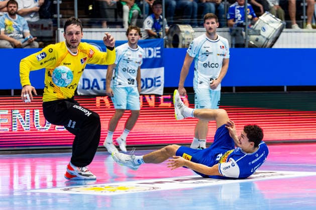 September 3, 2026, GER, Handball, Men, 2026–2027 Season, Opel 1st Division, Matchday 2, ThSV Eisenach vs. HBW Balingen Weilstetten, Gian Attenhofer (ThSV Eisenach), 11, Daniel Rebmann (HBW Balingen Weilstetten), 99817 Eisenach, Werner Assmann, Halle am Sportpark, Thuringia, Germany