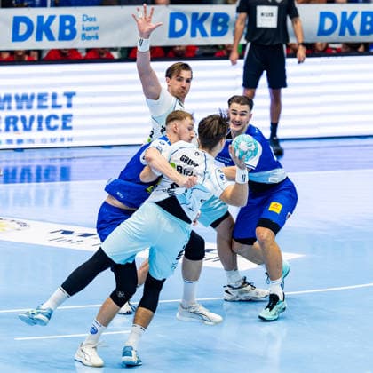 September 3, 2026, GER, Handball, Men, Season 26–27, Opel 1st Division, Matchday 2, ThSV Eisenach vs. HBW Balingen-Weilstetten, Magnus Grupe (HBW Balingen-Weilstetten), Dominik Solak (ThSV Eisenach), 30 99817 Eisenach, Werner Assmann, Halle am Sportpark, Thuringia, Germany