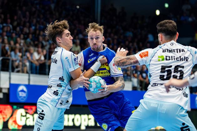 September 3, 2026, GER, Handball, Men, 2026–2027 Season, Opel 1st Division, Matchday 2, ThSV Eisenach vs. HBW Balingen-Weilstetten, Magnus Grupe (HBW Balingen-Weilstetten), Dominik Solak (ThSV Eisenach), 30 99817 Eisenach, Werner Assmann, Halle am Sportpark, Thuringia, Germany