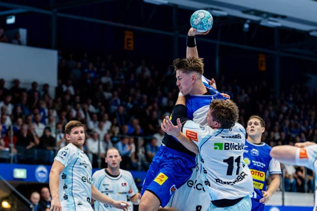 September 3, 2026, GER, Handball, Men, Season 26–27, Opel 1st Division, Matchday 2, ThSV Eisenach vs. HBW Balingen-Weilstetten, Bennet Strobel (HBW Balingen-Weilstetten), Oskar Joelsson (ThSV Eisenach), 3 99817 Eisenach, Werner Assmann, Halle am Sportpark, Thuringia, Germany