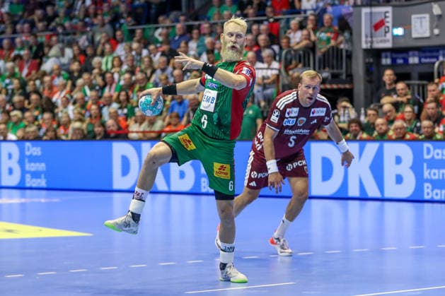 September 3, 2026, xgox, Handball: Opel HBL SC Magdeburg vs. Füchse Berlin (emspor), from left: Matthias Musche (Magdeburg), 6 on a penalty throw for Magdeburg
