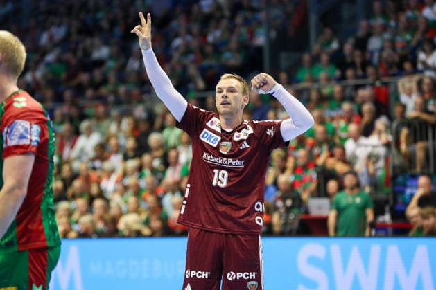 September 3, 2026, xgox, Handball: Opel HBL SC Magdeburg vs. Füchse Berlin (emspor), from left to right: Mathias Gidsel (Berlin), 19 (Magdeburg)