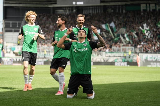 Germany 3rd Division 2026–2027, Matchday 4: SC Preußen Münster vs. TSV Havelse, Saturday, September 5, 2026, LVM Preußenstadion, Münster, North Rhine-Westphalia, Germany; goal celebration, joy, emotions; goal to make it 1–0 by Antonio Tikvic of SC Preußen Münster; 4 cheers Copyright: xMerlexKölkingx